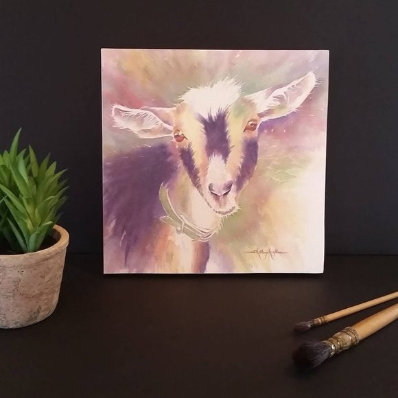 Goat Watercolor Print-Mounted on wood panel - Picture 3 of 6